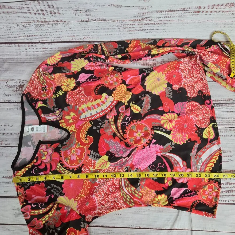 Boho Flower Power Hippy Top L 70s Psychedelic Silky Super Flare Sleeves Festival